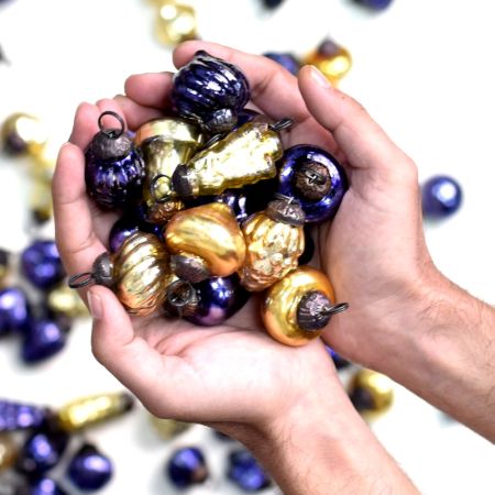 Purple and Gold Christmas Ornaments - Vintage Golden Christmas Tree Ornaments-25 Pieces